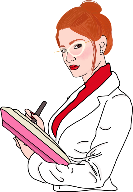 Foto da Tayane Gomes, a Médica Leitora, ao fundo. Uma mulher branca, com cabelos ruivos