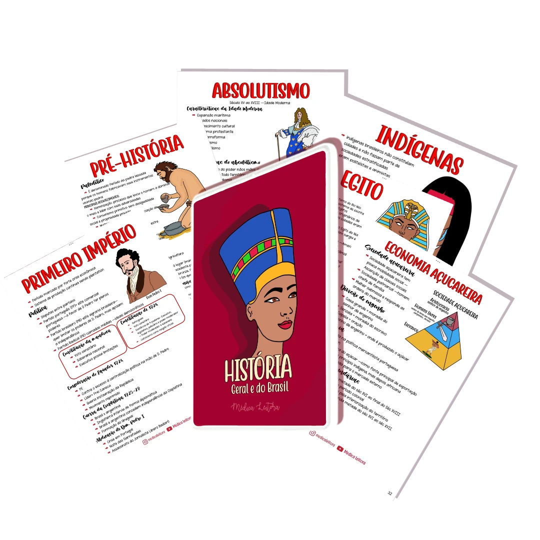 Imagem da capa do resumo de história da Médica Leitora, desenho de um rei egípcio com um chapeu azul