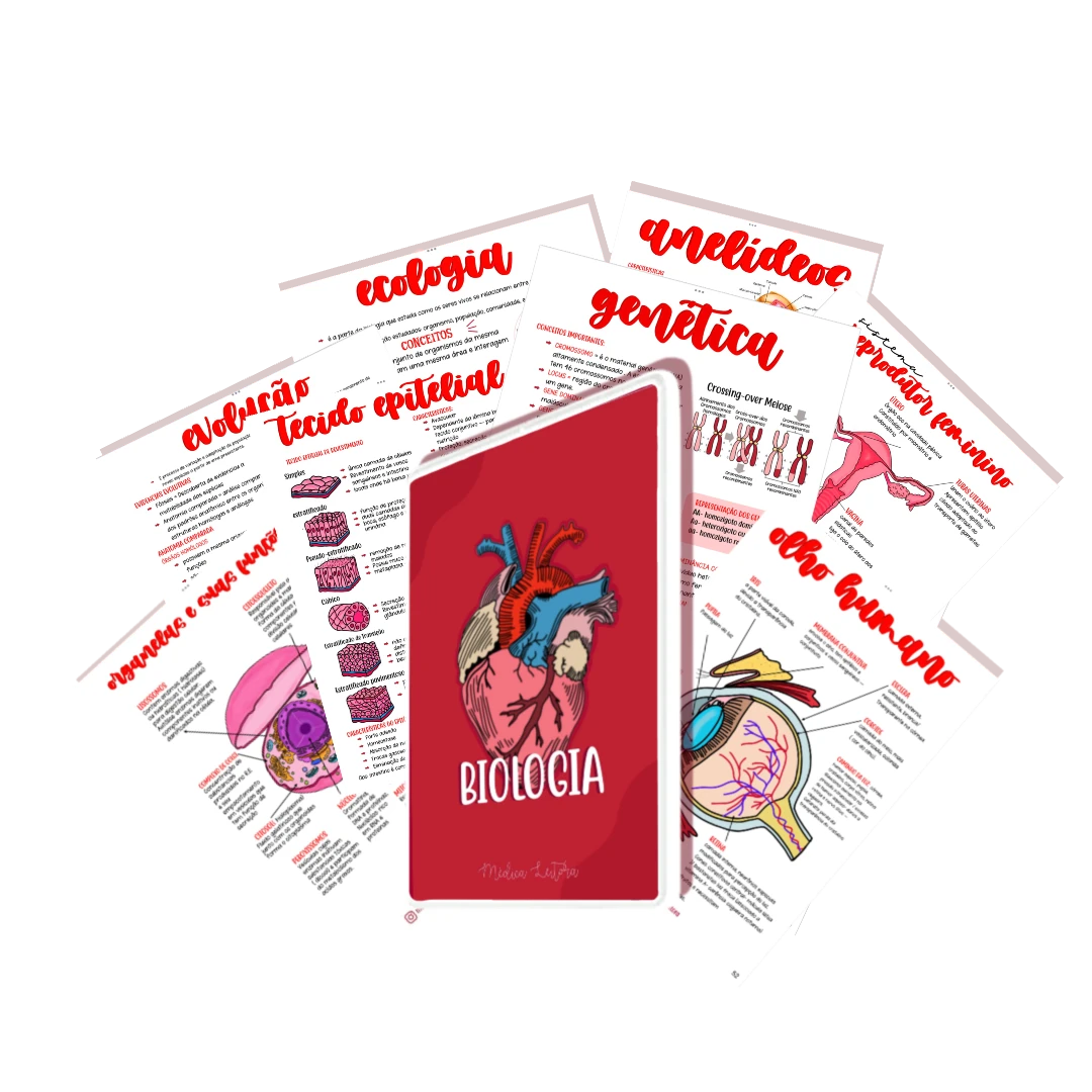 Capa do resumo de biologia, com foto de um coração humano