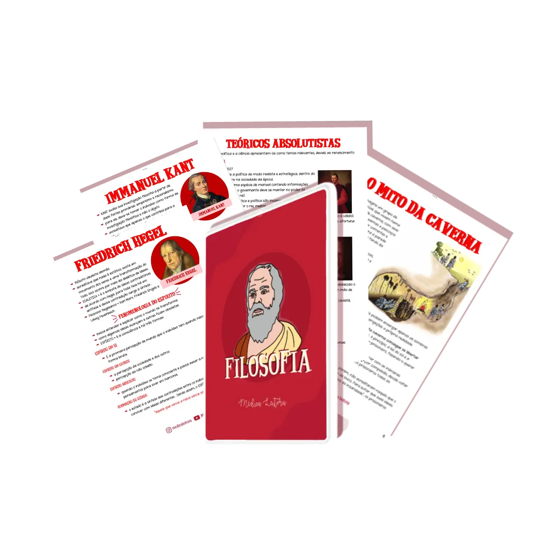 Capa do resumo de filosofia, com foto de Platão na frente.