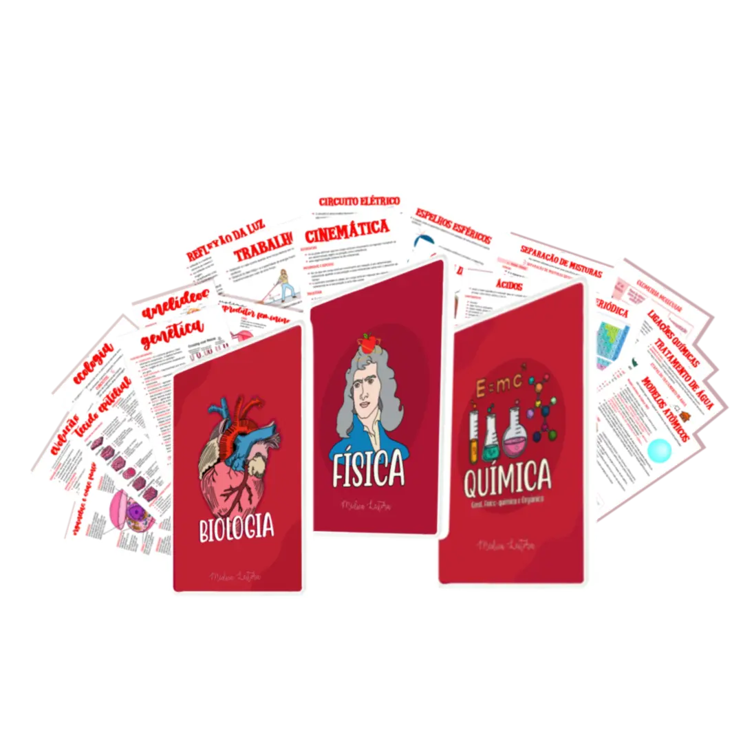 As fotos dos resumos de biologia, física e química.
