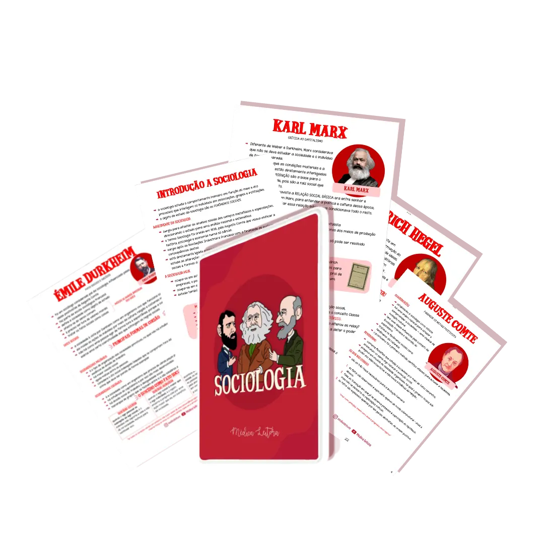 Capa do resumo de sociologia, com foto de três sociologos famosos.